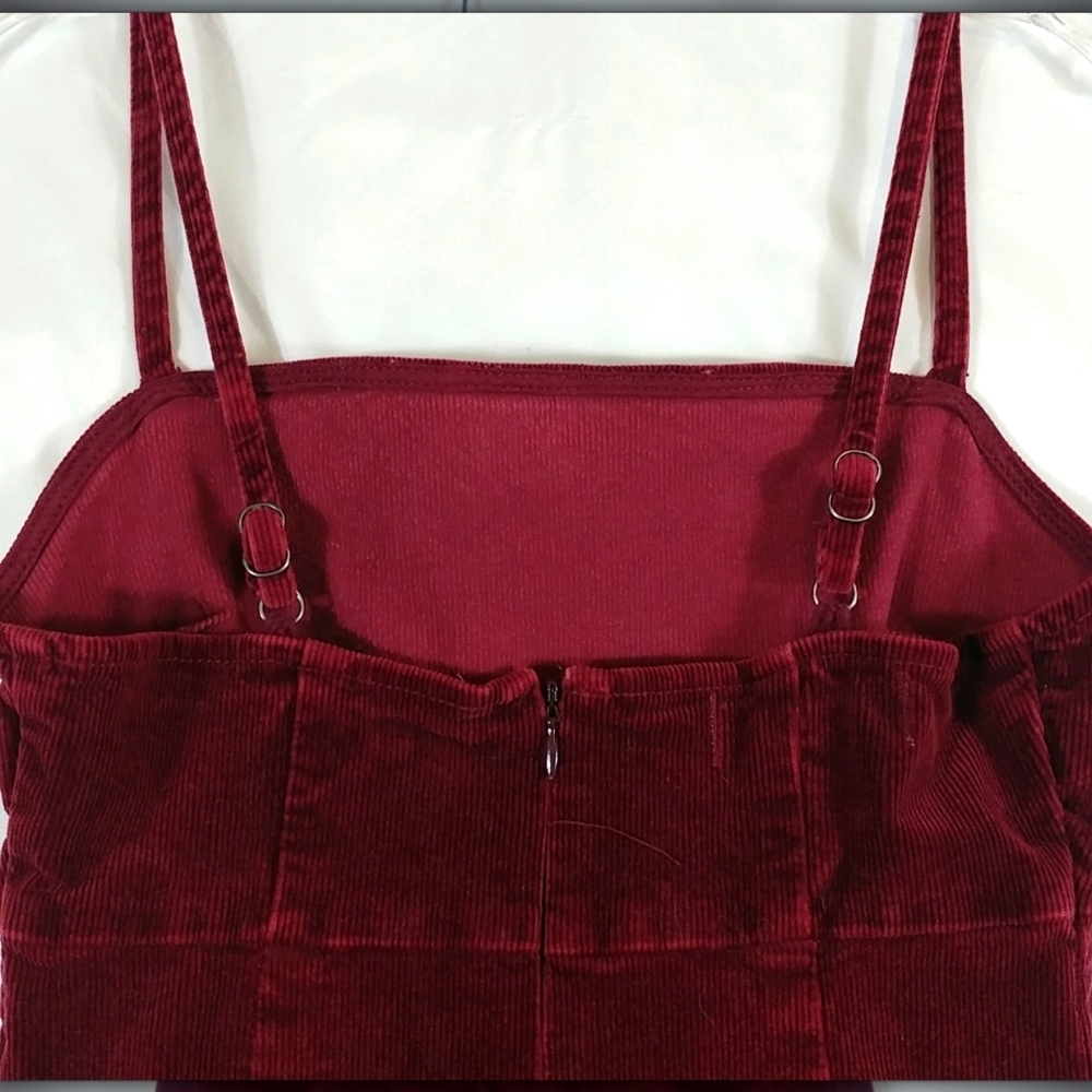 Pacsun Women' Burgundy Corduroy Pinafore Y2K Summer Mini Dress Size S - Picture 7 of 10